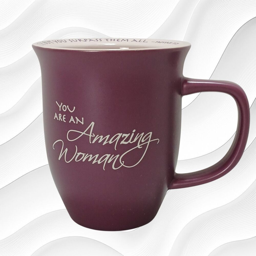 "You Are an Amazing Woman" Ceramic Mug w/ Proverbs 31:29 on Rim, Wine Color 4.5"